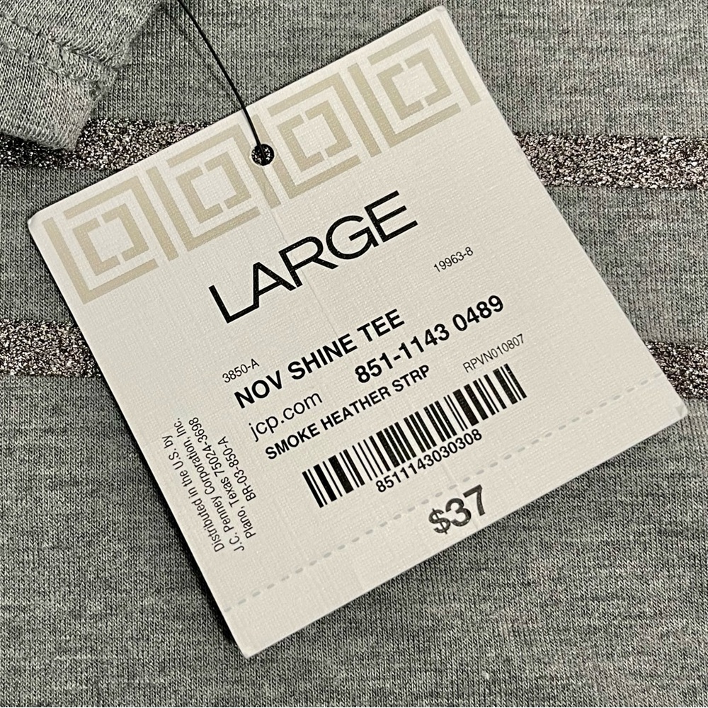 Liz Claiborne Boat Neck 3/4 Sleeve Pullover Gray Striped Knit Shirt Tee SzL NWT - Picture 7 of 9
